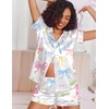 image:imageEkouaer Womens Satin Silk Pajamas Set Short Sleeve Sleepwear Button Down Top and Shorts Loungewear 2 Piece Pjs Set SXXLColorful Bowknots