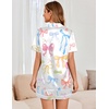 image:imageEkouaer Womens Satin Silk Pajamas Set Short Sleeve Sleepwear Button Down Top and Shorts Loungewear 2 Piece Pjs Set SXXLColorful Bowknots
