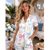image:imageEkouaer Womens Satin Silk Pajamas Set Short Sleeve Sleepwear Button Down Top and Shorts Loungewear 2 Piece Pjs Set SXXLColorful Bowknots