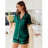 image:imageEkouaer Womens Satin Silk Pajamas Set Short Sleeve Sleepwear Button Down Top and Shorts Loungewear 2 Piece Pjs Set SXXLLake Green