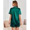 image:imageEkouaer Womens Satin Silk Pajamas Set Short Sleeve Sleepwear Button Down Top and Shorts Loungewear 2 Piece Pjs Set SXXLLake Green