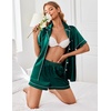 image:imageEkouaer Womens Satin Silk Pajamas Set Short Sleeve Sleepwear Button Down Top and Shorts Loungewear 2 Piece Pjs Set SXXLLake Green