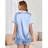 image:imageEkouaer Womens Satin Silk Pajamas Set Short Sleeve Sleepwear Button Down Top and Shorts Loungewear 2 Piece Pjs Set SXXLLight Blue