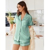 image:imageEkouaer Womens Satin Silk Pajamas Set Short Sleeve Sleepwear Button Down Top and Shorts Loungewear 2 Piece Pjs Set SXXLLight Green