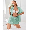 image:imageEkouaer Womens Satin Silk Pajamas Set Short Sleeve Sleepwear Button Down Top and Shorts Loungewear 2 Piece Pjs Set SXXLLight Green