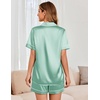 image:imageEkouaer Womens Satin Silk Pajamas Set Short Sleeve Sleepwear Button Down Top and Shorts Loungewear 2 Piece Pjs Set SXXLLight Green