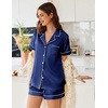 image:imageEkouaer Womens Satin Silk Pajamas Set Short Sleeve Sleepwear Button Down Top and Shorts Loungewear 2 Piece Pjs Set SXXLNavy Blue