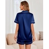 image:imageEkouaer Womens Satin Silk Pajamas Set Short Sleeve Sleepwear Button Down Top and Shorts Loungewear 2 Piece Pjs Set SXXLNavy Blue