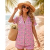 image:imageEkouaer Womens Satin Silk Pajamas Set Short Sleeve Sleepwear Button Down Top and Shorts Loungewear 2 Piece Pjs Set SXXLPineapple Coconut Tree