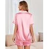 image:imageEkouaer Womens Satin Silk Pajamas Set Short Sleeve Sleepwear Button Down Top and Shorts Loungewear 2 Piece Pjs Set SXXLPink