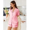 image:imageEkouaer Womens Satin Silk Pajamas Set Short Sleeve Sleepwear Button Down Top and Shorts Loungewear 2 Piece Pjs Set SXXLPink