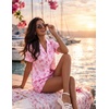 image:imageEkouaer Womens Satin Silk Pajamas Set Short Sleeve Sleepwear Button Down Top and Shorts Loungewear 2 Piece Pjs Set SXXLPink Bowknots
