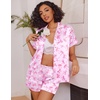 image:imageEkouaer Womens Satin Silk Pajamas Set Short Sleeve Sleepwear Button Down Top and Shorts Loungewear 2 Piece Pjs Set SXXLPink Bowknots