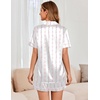 image:imageEkouaer Womens Satin Silk Pajamas Set Short Sleeve Sleepwear Button Down Top and Shorts Loungewear 2 Piece Pjs Set SXXLPink Bowknots and Flowers