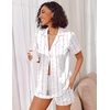 image:imageEkouaer Womens Satin Silk Pajamas Set Short Sleeve Sleepwear Button Down Top and Shorts Loungewear 2 Piece Pjs Set SXXLPink Bowknots and Flowers