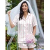 image:imageEkouaer Womens Satin Silk Pajamas Set Short Sleeve Sleepwear Button Down Top and Shorts Loungewear 2 Piece Pjs Set SXXLPink Bowknots and Flowers