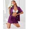 image:imageEkouaer Womens Satin Silk Pajamas Set Short Sleeve Sleepwear Button Down Top and Shorts Loungewear 2 Piece Pjs Set SXXLPurple