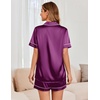 image:imageEkouaer Womens Satin Silk Pajamas Set Short Sleeve Sleepwear Button Down Top and Shorts Loungewear 2 Piece Pjs Set SXXLPurple