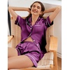 image:imageEkouaer Womens Satin Silk Pajamas Set Short Sleeve Sleepwear Button Down Top and Shorts Loungewear 2 Piece Pjs Set SXXLPurple
