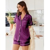image:imageEkouaer Womens Satin Silk Pajamas Set Short Sleeve Sleepwear Button Down Top and Shorts Loungewear 2 Piece Pjs Set SXXLPurple
