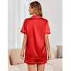 image:imageEkouaer Womens Satin Silk Pajamas Set Short Sleeve Sleepwear Button Down Top and Shorts Loungewear 2 Piece Pjs Set SXXLRed