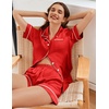 image:imageEkouaer Womens Satin Silk Pajamas Set Short Sleeve Sleepwear Button Down Top and Shorts Loungewear 2 Piece Pjs Set SXXLRed