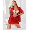 image:imageEkouaer Womens Satin Silk Pajamas Set Short Sleeve Sleepwear Button Down Top and Shorts Loungewear 2 Piece Pjs Set SXXLRed