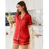 image:imageEkouaer Womens Satin Silk Pajamas Set Short Sleeve Sleepwear Button Down Top and Shorts Loungewear 2 Piece Pjs Set SXXLRed