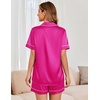 image:imageEkouaer Womens Satin Silk Pajamas Set Short Sleeve Sleepwear Button Down Top and Shorts Loungewear 2 Piece Pjs Set SXXLRose Red