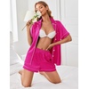 image:imageEkouaer Womens Satin Silk Pajamas Set Short Sleeve Sleepwear Button Down Top and Shorts Loungewear 2 Piece Pjs Set SXXLRose Red