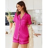 image:imageEkouaer Womens Satin Silk Pajamas Set Short Sleeve Sleepwear Button Down Top and Shorts Loungewear 2 Piece Pjs Set SXXLRose Red