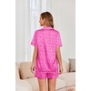 image:imageEkouaer Womens Satin Silk Pajamas Set Short Sleeve Sleepwear Button Down Top and Shorts Loungewear 2 Piece Pjs Set SXXLRose Red Leopard