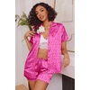 image:imageEkouaer Womens Satin Silk Pajamas Set Short Sleeve Sleepwear Button Down Top and Shorts Loungewear 2 Piece Pjs Set SXXLRose Red Leopard