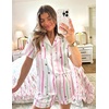 image:imageEkouaer Womens Satin Silk Pajamas Set Short Sleeve Sleepwear Button Down Top and Shorts Loungewear 2 Piece Pjs Set SXXLStriped Stars