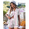 image:imageEkouaer Womens Satin Silk Pajamas Set Short Sleeve Sleepwear Button Down Top and Shorts Loungewear 2 Piece Pjs Set SXXLStriped Stars