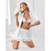 image:imageEkouaer Womens Satin Silk Pajamas Set Short Sleeve Sleepwear Button Down Top and Shorts Loungewear 2 Piece Pjs Set SXXLWhite