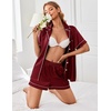 image:imageEkouaer Womens Satin Silk Pajamas Set Short Sleeve Sleepwear Button Down Top and Shorts Loungewear 2 Piece Pjs Set SXXLWine Red