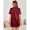 image:imageEkouaer Womens Satin Silk Pajamas Set Short Sleeve Sleepwear Button Down Top and Shorts Loungewear 2 Piece Pjs Set SXXLWine Red