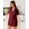 image:imageEkouaer Womens Satin Silk Pajamas Set Short Sleeve Sleepwear Button Down Top and Shorts Loungewear 2 Piece Pjs Set SXXLWine Red