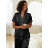 image:imageEkouaer Womens Silk Pajama Sets Silky Short Sleeve Pjs 2 Piece Silk Button Down Pajamas Soft Satin Pj Pants SetBlack