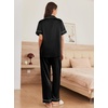 image:imageEkouaer Womens Silk Pajama Sets Silky Short Sleeve Pjs 2 Piece Silk Button Down Pajamas Soft Satin Pj Pants SetBlack