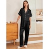 image:imageEkouaer Womens Silk Pajama Sets Silky Short Sleeve Pjs 2 Piece Silk Button Down Pajamas Soft Satin Pj Pants SetBlack