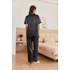 image:imageEkouaer Womens Silk Pajama Sets Silky Short Sleeve Pjs 2 Piece Silk Button Down Pajamas Soft Satin Pj Pants SetBlack Leopard