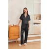 image:imageEkouaer Womens Silk Pajama Sets Silky Short Sleeve Pjs 2 Piece Silk Button Down Pajamas Soft Satin Pj Pants SetBlack Leopard