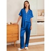image:imageEkouaer Womens Silk Pajama Sets Silky Short Sleeve Pjs 2 Piece Silk Button Down Pajamas Soft Satin Pj Pants SetBlue