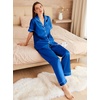 image:imageEkouaer Womens Silk Pajama Sets Silky Short Sleeve Pjs 2 Piece Silk Button Down Pajamas Soft Satin Pj Pants SetBlue