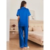 image:imageEkouaer Womens Silk Pajama Sets Silky Short Sleeve Pjs 2 Piece Silk Button Down Pajamas Soft Satin Pj Pants SetBlue