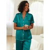 image:imageEkouaer Womens Silk Pajama Sets Silky Short Sleeve Pjs 2 Piece Silk Button Down Pajamas Soft Satin Pj Pants SetBlue Green