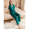 image:imageEkouaer Womens Silk Pajama Sets Silky Short Sleeve Pjs 2 Piece Silk Button Down Pajamas Soft Satin Pj Pants SetBlue Green
