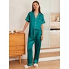image:imageEkouaer Womens Silk Pajama Sets Silky Short Sleeve Pjs 2 Piece Silk Button Down Pajamas Soft Satin Pj Pants SetBlue Green